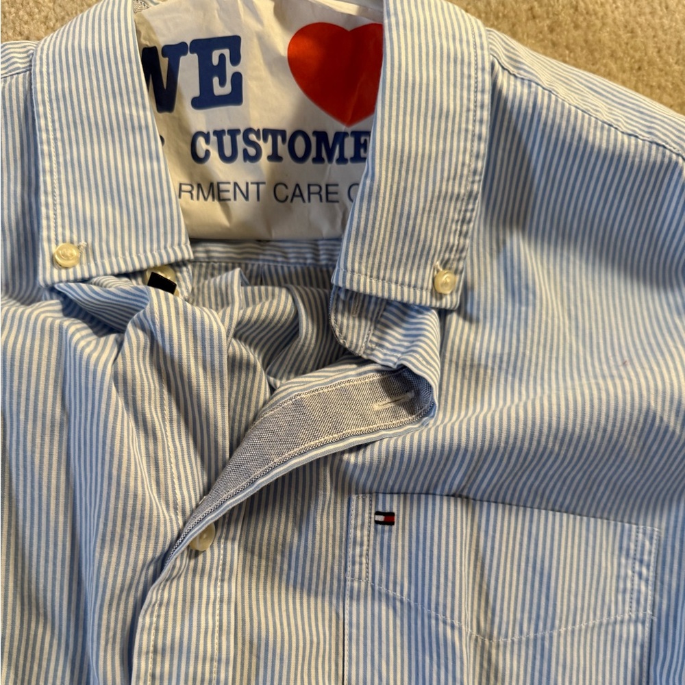 Tommy Hilfiger Men's Light Blue Pinstripe Shirt